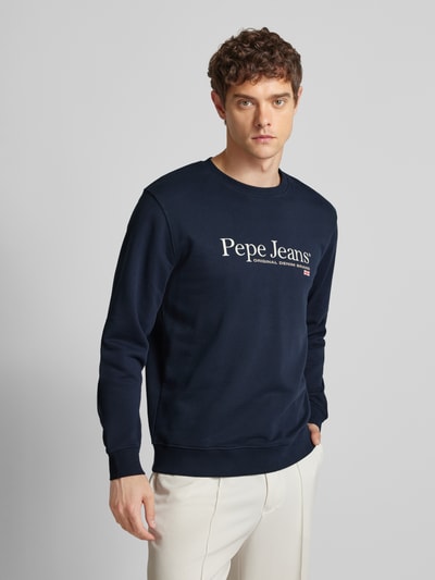 Pepe Jeans Sweatshirt met labelprint, model 'SEAN' Marineblauw - 4