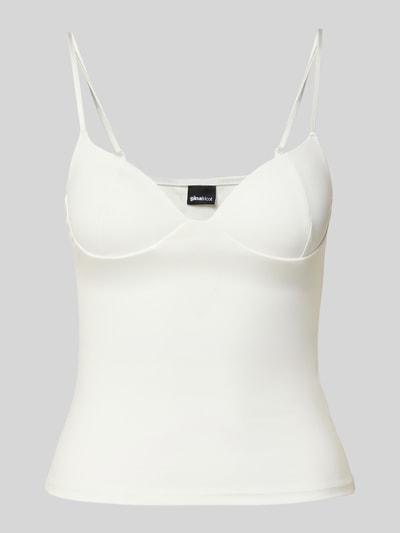 Produktfoto, Slim Fit Top mit Shaping-Effekt von Gina Tricot in Weiß aus Elastischer-Material-Mix mit Spaghettiträgern, Rückenlänge 28 cm, Größe S