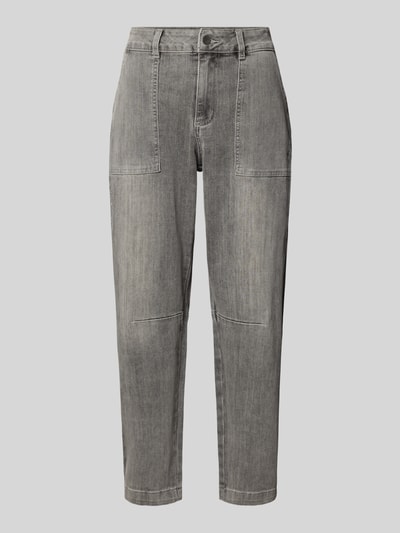 Produktfoto, Barrel Jeans mit Eingrifftaschen von Buena Vista im grauen Used-Look, Baumwoll-Viskose-Mix, Barrel Fit, sichtbare Nähte, gerade Form