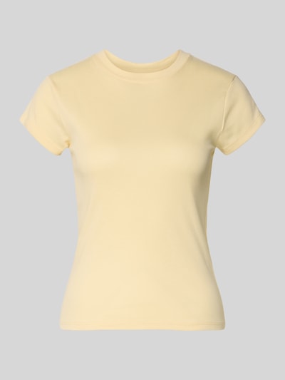 Produktfoto, Damen T-Shirt mit Rundhalsausschnitt Modell 'EVERYDAY' von Topshop in Gelb, Baumwoll-Mix, Slim Fit, Rückenlänge 54 cm Größe S.
