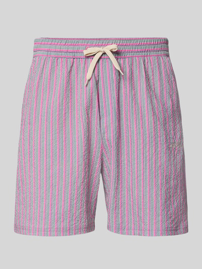 Produktfoto, Shorts mit Eingrifftaschen Modell 'Stan' von Les Deux, luźny krój, elastyczny pas ze sznurkiem, paski, Szerokość w rozmiarze M: 40 cm, długość wewnętrzna nogawki: 15 cm, logo, kieszenie francuskie i tylna