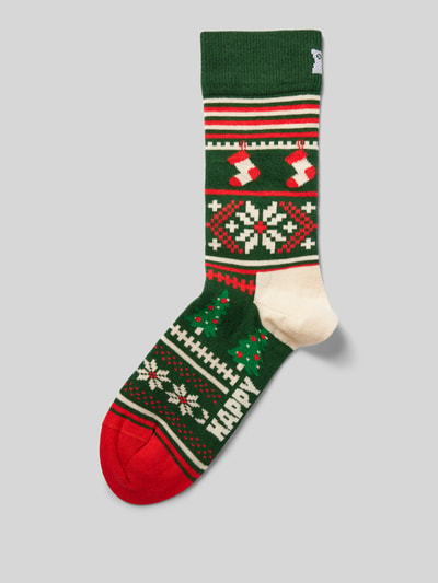 Happy Socks Skarpety z wyhaftowanym logo model ‘Christmas Sweater’ Zielony 1