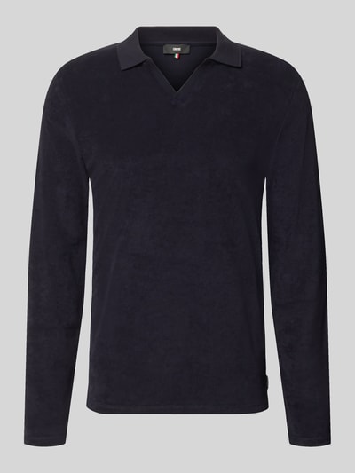 Produktfoto, Longsleeve mit Polokragen und V-Ausschnitt Modell 'BOLL' von CINQUE in Schwarz, reine Baumwolle, Slim Fit, glatte Textur