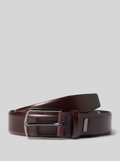 Produktfoto, Ledergürtel aus echtem Leder von bugatti in Braun mit metallic Dornschließe, Label-Applikation, 3 cm Breite, klassische Passform