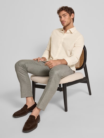 Jake*s Slim Fit Freizeithemd aus Leinen-Baumwoll-Mix Sand 1