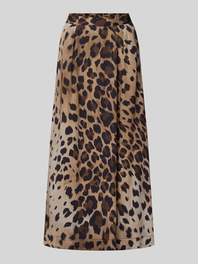 Produktfoto, Maxirock aus reiner Viskose mit Allover-Animal-Print von Smith and Soul, A-Linie, Bundfalten, braune und schwarze Farbtöne
