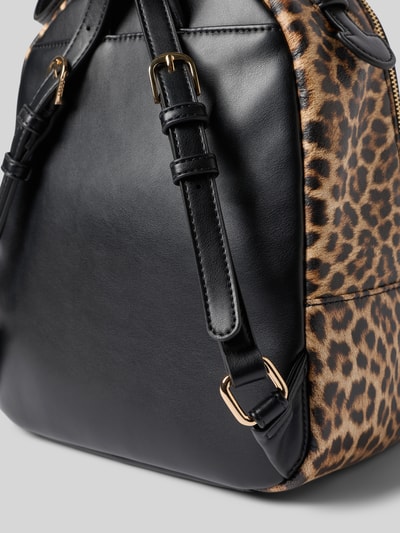 Produktfoto, Rucksack mit Allover-Animal-Print von Liu Jo White aus schwarzem Material, schmale Schulterriemen, Reißverschlüsse, Leopardenmuster