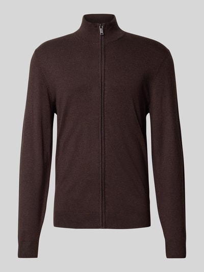 MCNEAL Slim fit gebreid jack van viscosemix met ritssluiting Chocoladebruin gemêleerd - 2