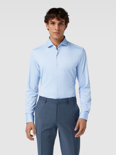 BOSS Koszula biznesowa o kroju slim fit z kołnierzykiem typu kent Błękitny 4
