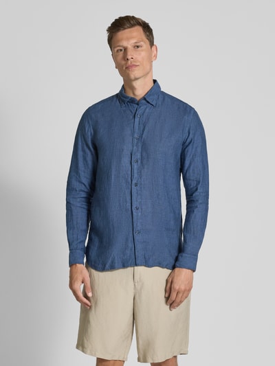 FIL NOIR Regular fit zakelijk overhemd met kentkraag, model 'ROMA' Marineblauw - 4