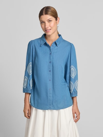 MORE & MORE Regular Fit Bluse in Denim-Optik mit Stitchings Jeansblau 4