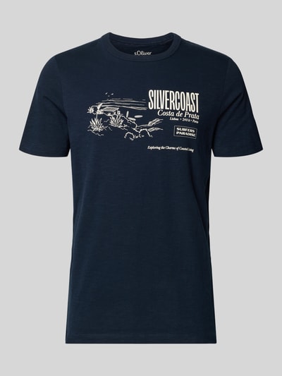 Produktfoto, Regular Fit T-Shirt aus reiner Baumwolle von s.Oliver RED LABEL, granatowe, jednokolorowe, krój regular fit, motyw nadruk, krótki rękaw, bawełna