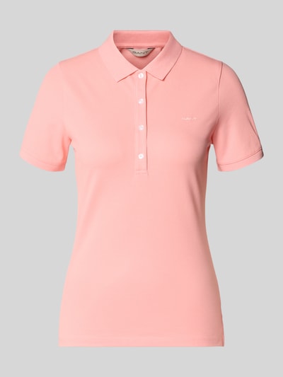 Productfoto, Slim Fit Poloshirt met Label-Stitching van Gant, dames poloshirt, mix van katoen en elastaan, knoopsluiting, ruglengte maat S 59 cm, lichtroze, rechte vormen, fijne textuur