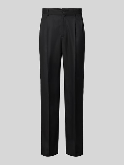 Produktfoto, Straight Fit Hose mit Viskose-Anteil von Emporio Armani, Schwarz, feines Strukturmuster, Bügelfalten, Knopf- und Reißverschluss