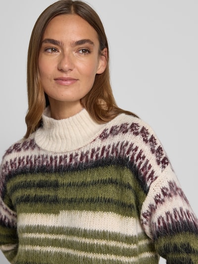 More & More Blouse met streepmotief en opstaande kraag Olijfgroen - 3