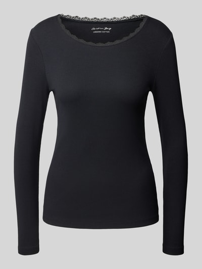 Christian Berg Woman Pyjamabovendeel in riblook met kant Zwart - 1