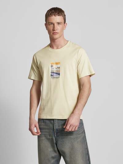 Jack & Jones T-shirt met ronde hals, model 'JORSPLIT' Beige - 4