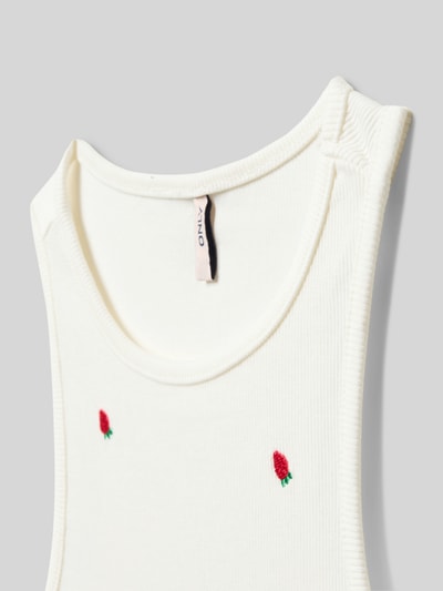 Productfoto, Slim Fit Tank Top uit katoenmix Modell 'JILLY' van Only, unikleurig, fijnrib, smalle bandjes, U-hals, motiefstiksel