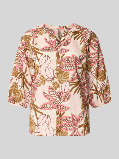 Produktfoto, Regular Fit Bluse mit floralem Allover-Print von Soyaconcept aus Reiner Baumwolle, Tunika-Ausschnitt, durchgängige Knopfleiste, mehrfarbige florale Muster, strukturierte Textur