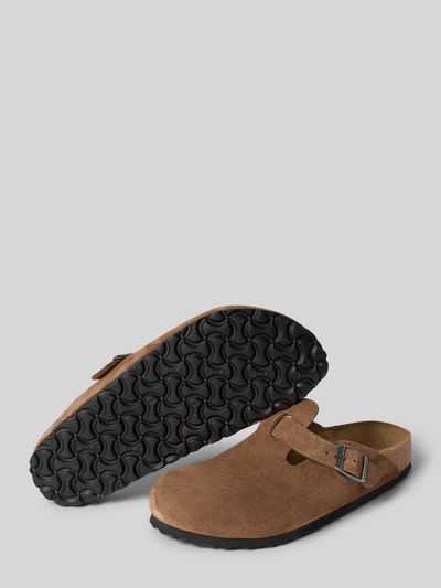 Birkenstock Klapki ze skóry bydlęcej nappa z zapięciem na klamrę Ciemnobrązowy 4