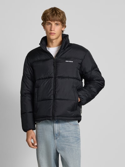 REVIEW Pikowana kurtka z kapturem z nadrukiem z logo Czarny 4