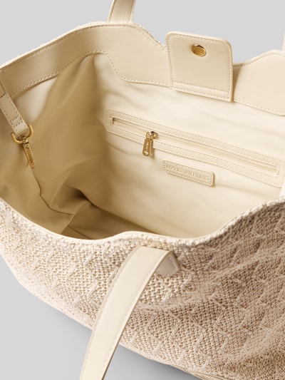 Produktfoto, Handtasche mit Anhänger Modell 'COURMAYEUR' von VALENTINO BAGS, cremefarben, gewebte Struktur, Magnetverschluss, Innenfach mit Reißverschluss, Label-Detail, beigefarbene Textur