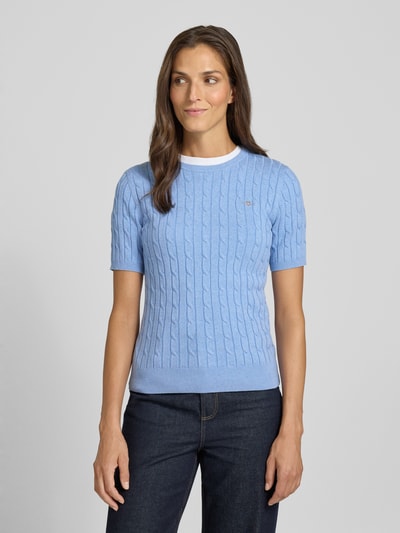 Gant Strickshirt mit Rundhalsausschnitt und Logo-Stitching Hellblau 4