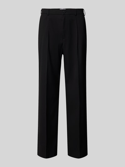 Produktfoto, Straight Fit Hose mit Viskose-Anteil von Jake*s in Schwarz, Elastischer-Material-Mix, Bundfalten, Eingriff- und Gesäßtaschen, Knopf- und Reißverschluss, Bundweite 44 cm, Innenbeinlänge 78 cm, Herren.