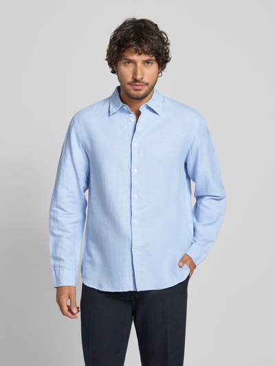 Selected Homme Regular Fit Freizeithemd aus Leinen-Baumwoll-Mix Modell 'CLAY LINENBLEND' Hellblau 4