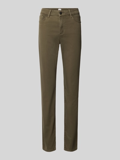 Produktfoto, olivgrüne Slim Fit Schmale Hose aus Lyocell-Mix mit Modal-Baumwoll-Anteil Modell 'SHAKIRA' von Brax, glatte Oberfläche, Damen Schmale Hose von Brax