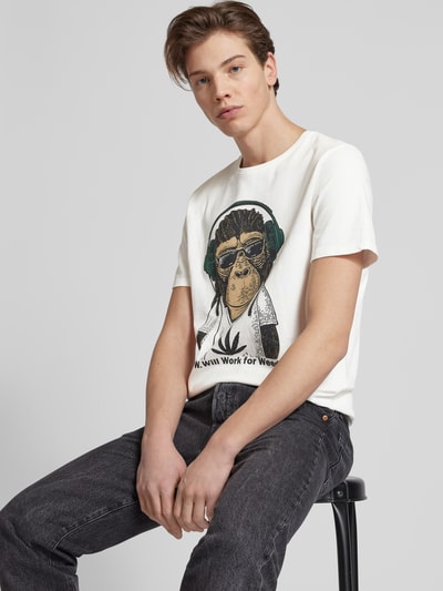 Blend T-Shirt mit Motiv- und Statement-Print Offwhite 3