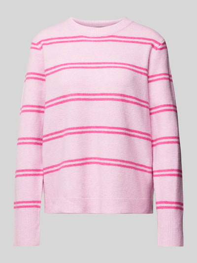 Pieces Regular Fit Strickpullover mit Wolle mit Streifenmuster Modell 'OLIVIA' Pink 2