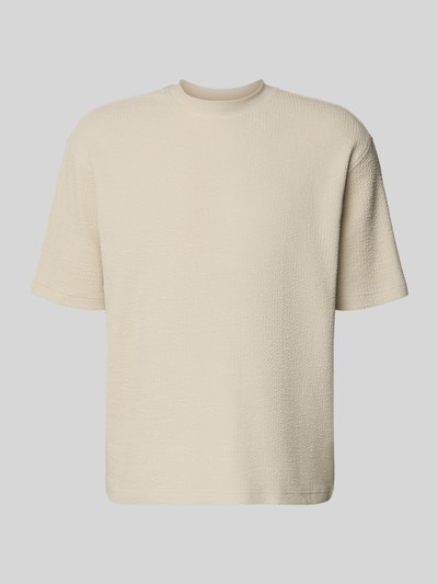 Produktfoto, Relaxed Fit T-Shirt mit Rundhalsausschnitt von JAKE*S STUDIO MEN aus elastischem Modal-Baumwoll-Mix, Strukturmuster, cremefarben