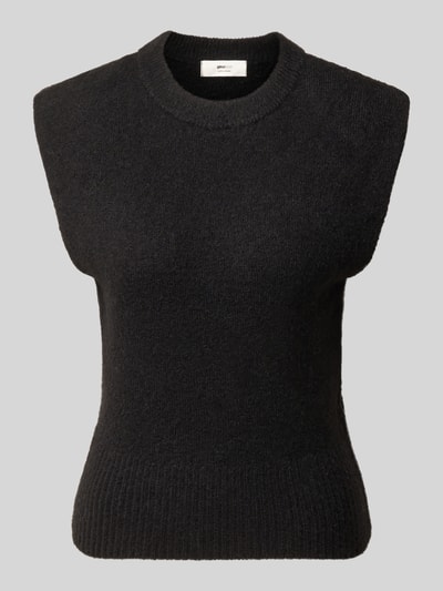 Produktfoto, zwarte spencer van Gina Tricot, Materiaalmix met alpaca, slim fit, ronde hals, geribde band, ruglengte maat S 56 cm