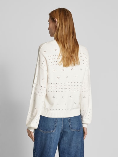 Vila Strickpullover mit Lochstickerei Modell 'RIL' Offwhite 5