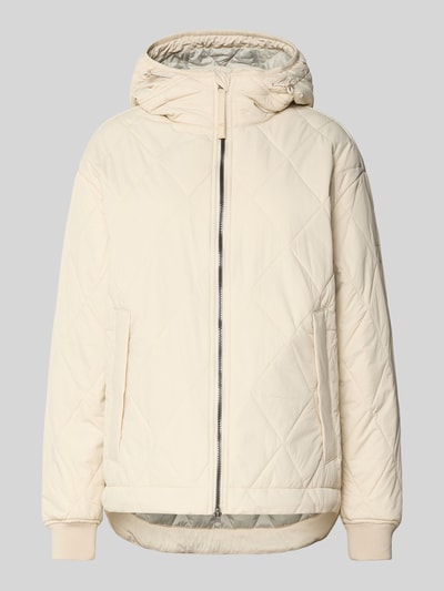 Produktfoto, Steppjacke mit Zweiwege-Reißverschluss van camel active in lichte crèmekleur, rechte pasvorm, capuchon met tunnelkoord, kinbescherming, steekzakken, elastische mouwboorden, gladde textuur, ruglengte maat 36: 71 cm, schouderbreedte: 48 cm, borstwijdte: 56 cm, mouwlengte: 58 cm