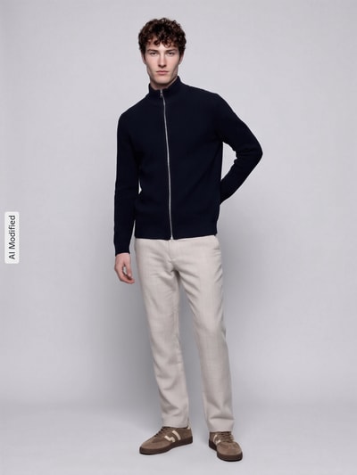 Selected Regular fit gebreid jack van puur katoen model 'DANE' Donkerblauw - 1