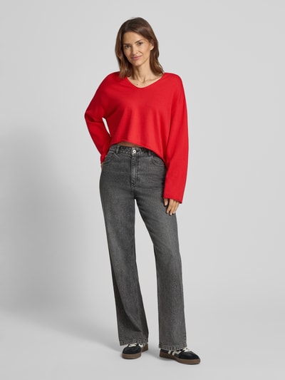 Drykorn Relaxed fit gebreide pullover met V-hals, model 'SOMAIJA' Lichtrood - 1