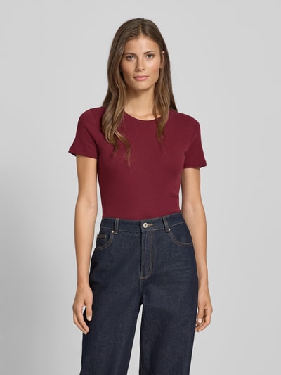 Jake*s Casual T-Shirt in Ripp-Optik Dunkelrot 4