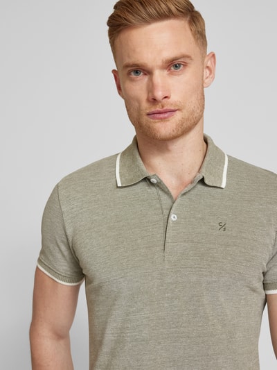 Casual Friday Slim fit poloshirt met logostitching, model 'TRISTAN' Lichtgroen gemêleerd - 3