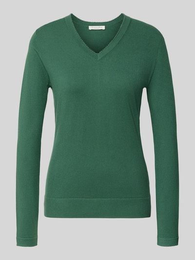Produktfoto, Pullover aus Viskose-Mix mit V-Ausschnitt von Christian Berg Woman in Grün, gerader Schnitt, gerippte Abschlüsse, glatte Textur