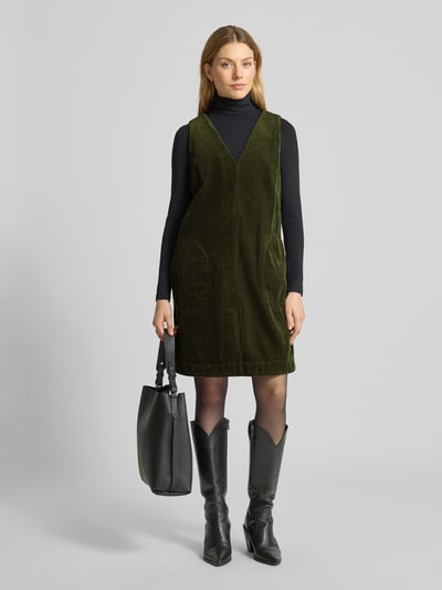 Christian Berg Woman Knielanges Kleid aus Cord mit V-Ausschnitt Dunkelgruen 1