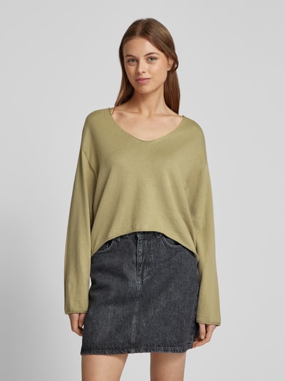 Drykorn Cropped Strickpullover mit U-Ausschnitt Oliv 4