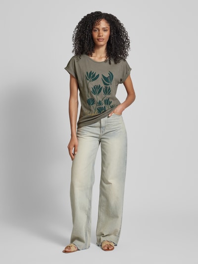 Soyaconcept T-shirt met motief- en statementprint, model 'BABETTE' Kaki - 1