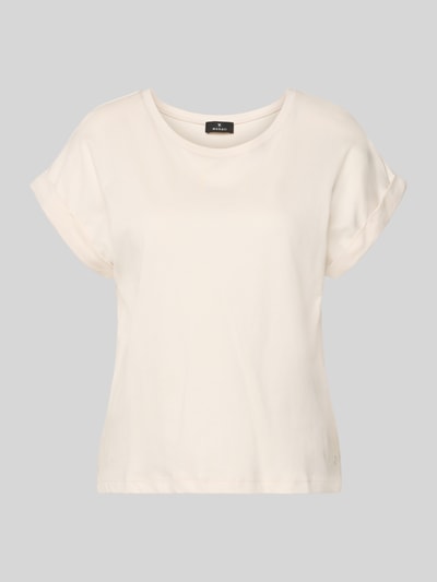Produktfoto, T-Shirt mit fixiertem Ärmelaufschlag von monari in Offwhite, reine Baumwolle, gerader Schnitt, Rundhalsausschnitt, Detailansicht