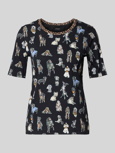Marc Cain T-shirt met geribde ronde hals Zwart - 2