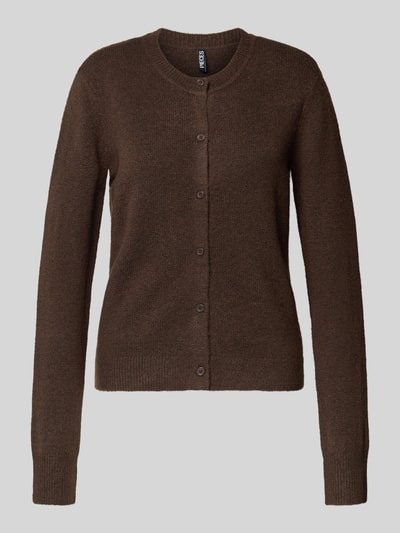 Pieces Regular Fit Strickjacke mit Woll-Anteil Modell 'MALOU' Schoko Melange 2