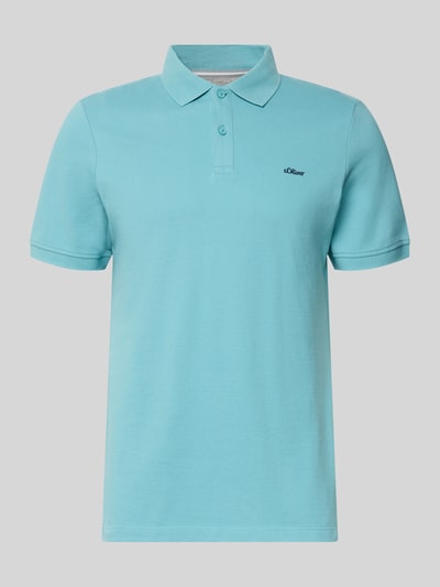 Produktfoto, Regular Fit Poloshirt aus reiner Baumwolle von s.Oliver RED LABEL in Hellblau, unifarben, Piqué-Textur, Polokragen, kurzarm, Label Stitching
