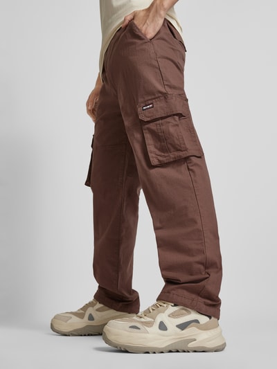 REVIEW Straight leg cargobroek met labelpatch Donkerbruin - 3