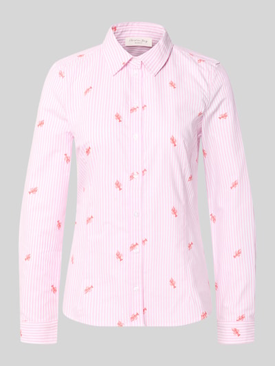Produktfoto, Regular Fit Bluse im Allover-Look von Christian Berg Woman in Rosa mit feinen Streifen, Hemdblusenkragen, Knopfleiste, reine Baumwolle